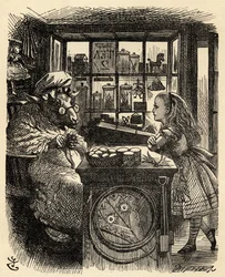 Alice e la pecora che lavora a maglia, illustrazione da 